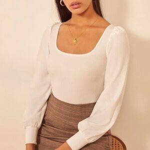Reformation Vita Long Puff Balloon Cuff Sleeve Ribbed White Ivory Size Small S